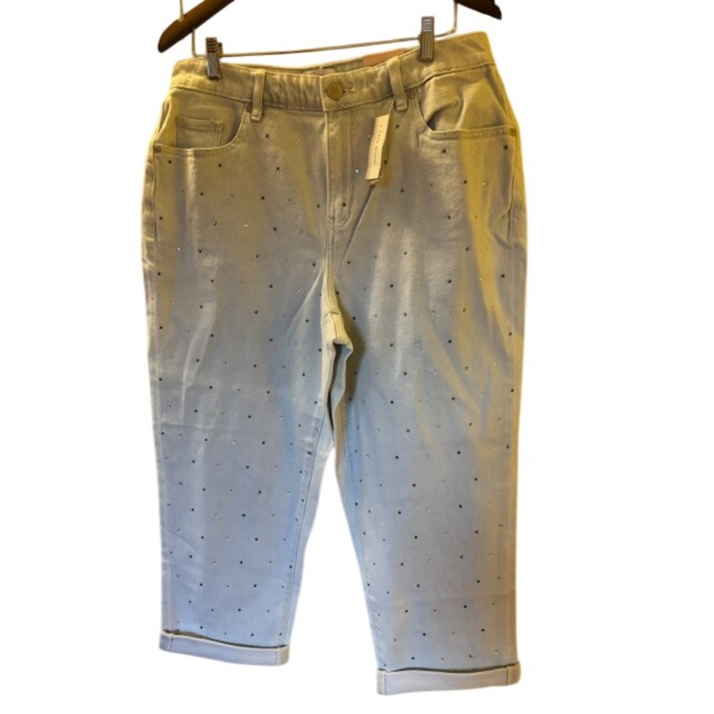 Lane Bryant Boyfriend Capri Jeans Light Wash Rhinestone Mid-Rise Size 12 New - Picture 1 of 10